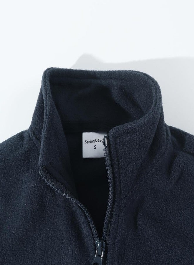 Spring&Gege Kids Lightweight Polar Fleece Jackets Boys Girls Soft Full-Zip Outwear, Navy Blue, Size 9-10 Years - Image 3